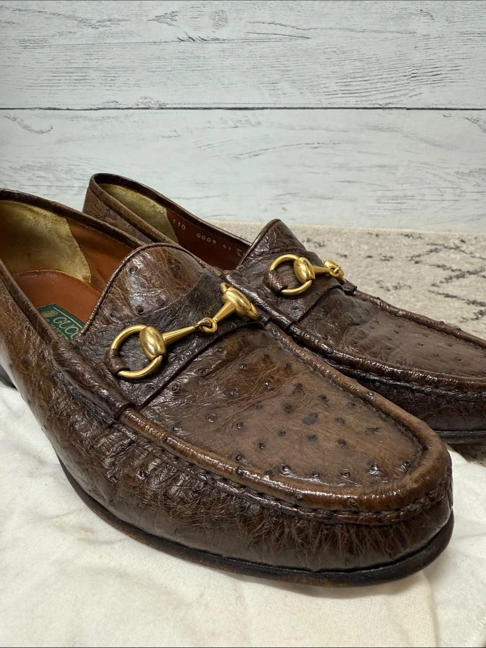 Men’s Gucci Brown Horsebit Ostrich Leather Loafers